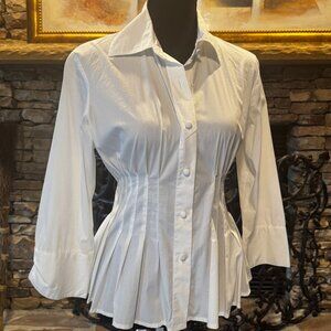 Grace Elements Unique Pleated peplem long sleeve White Blouse with Sash Size 8
